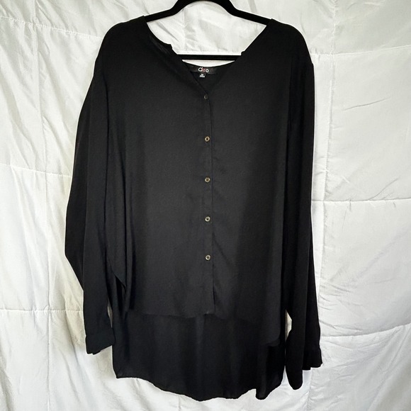 cleo Tops - Cleo Black Button Front High‎ Low Long Sleeve Blouse Shirt Top Plus Size 3X